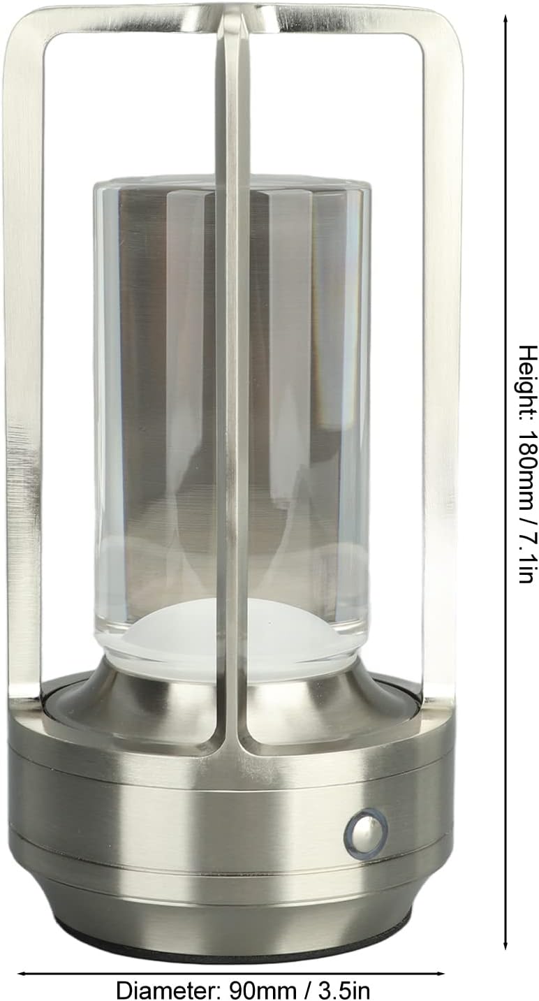 Portable Rechargeable Touch Lamp with Crystal Lampshade - 3 Colors Stepless Dimming LED Bedside Lamp - Universal USB Charging - Ideal for Bedroom and Study - Silver