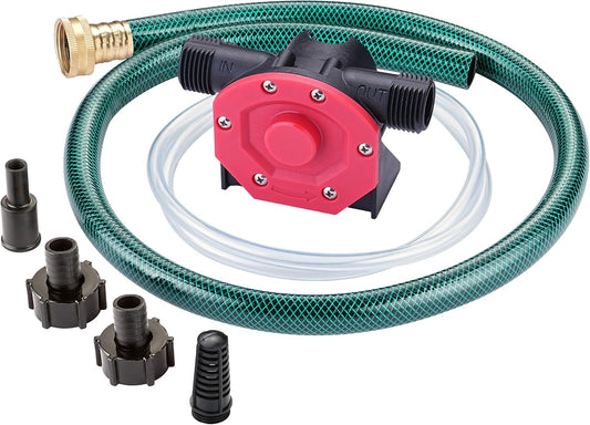 Portable Self Priming Mini Hand Drill Water Transfer Pump Kit with Suction and Discharge Hose - Ideal for Water, Oil, and Fluid Transfer