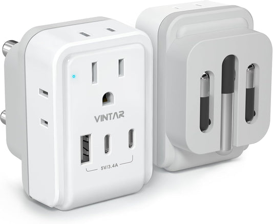 Portable South Africa Plug Adapter with Multiple Outlets and USB Ports - Perfect for Travel to Bhutan, Namibia, Nepal, Malaysia - VINTAR Foldable Type M Power Adaptor