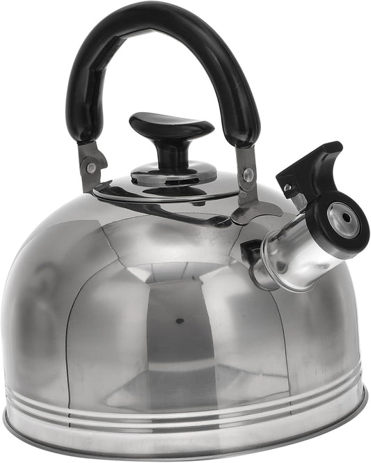 Portable Stainless Steel Whistling Coffee Kettle for Boiling Water on Gas Stove - Office Tea Pot with Lid