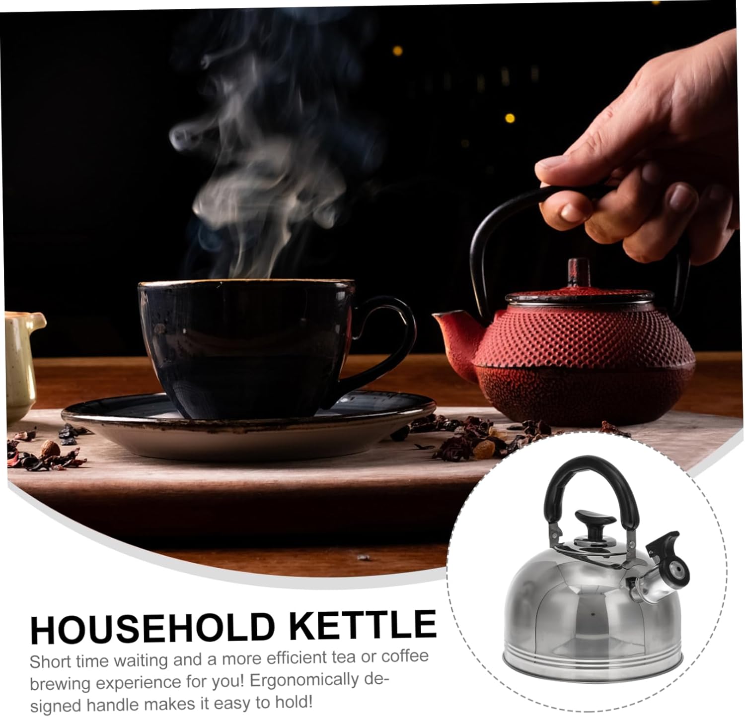 Portable Stainless Steel Whistling Coffee Kettle for Boiling Water on Gas Stove - Office Tea Pot with Lid