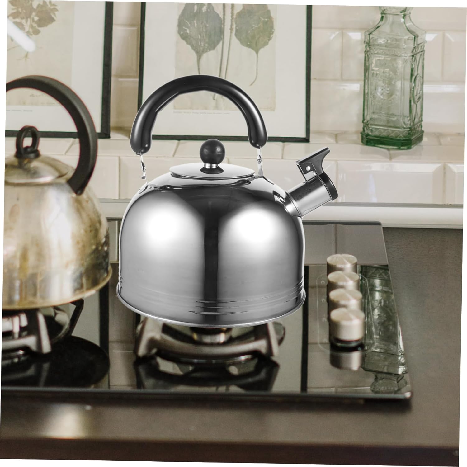 Portable Stainless Steel Whistling Coffee Kettle for Boiling Water on Gas Stove - Office Tea Pot with Lid