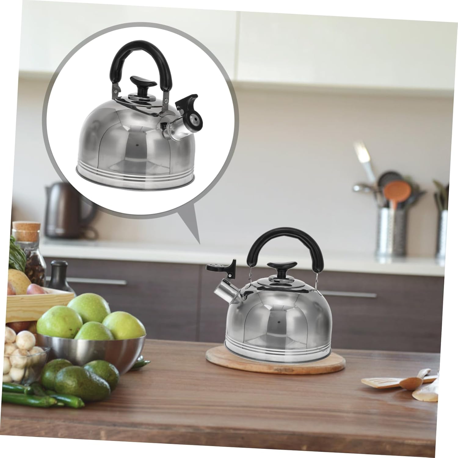 Portable Stainless Steel Whistling Coffee Kettle for Boiling Water on Gas Stove - Office Tea Pot with Lid