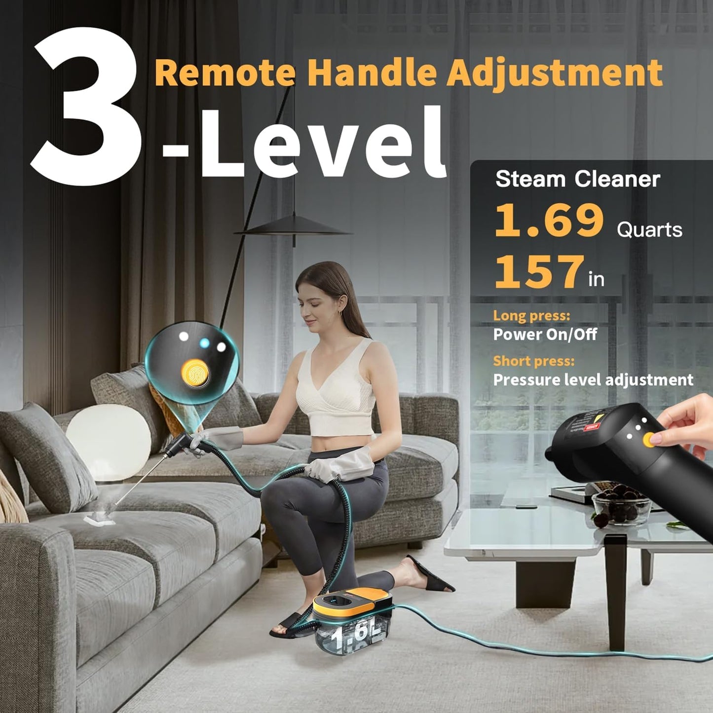 Portable Steam Cleaner with Adjustable Handle, Quick Heat-Up, 1.69 Quart Tank and 11 Accessories - Ideal for Home Cleaning of Dirt, Grease, Grout, Tile, Floor, Couch, and Car