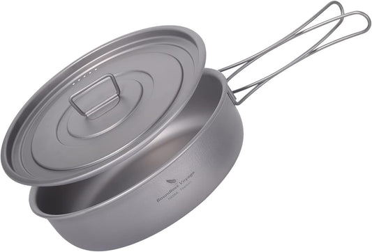 Portable Titanium Frying Pan with Lid and Folding Handles - Ideal Outdoor Camping Skillet for Hiking and Backpacking