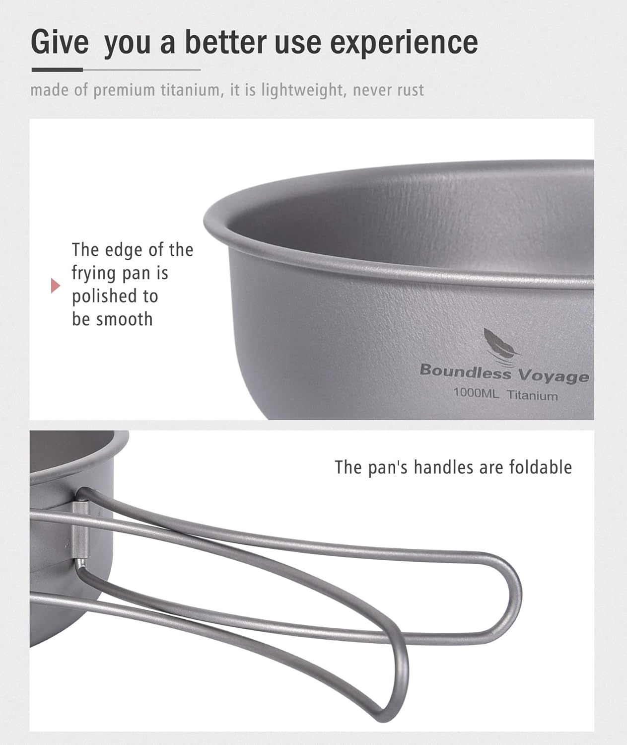 Portable Titanium Frying Pan with Lid and Folding Handles - Ideal Outdoor Camping Skillet for Hiking and Backpacking