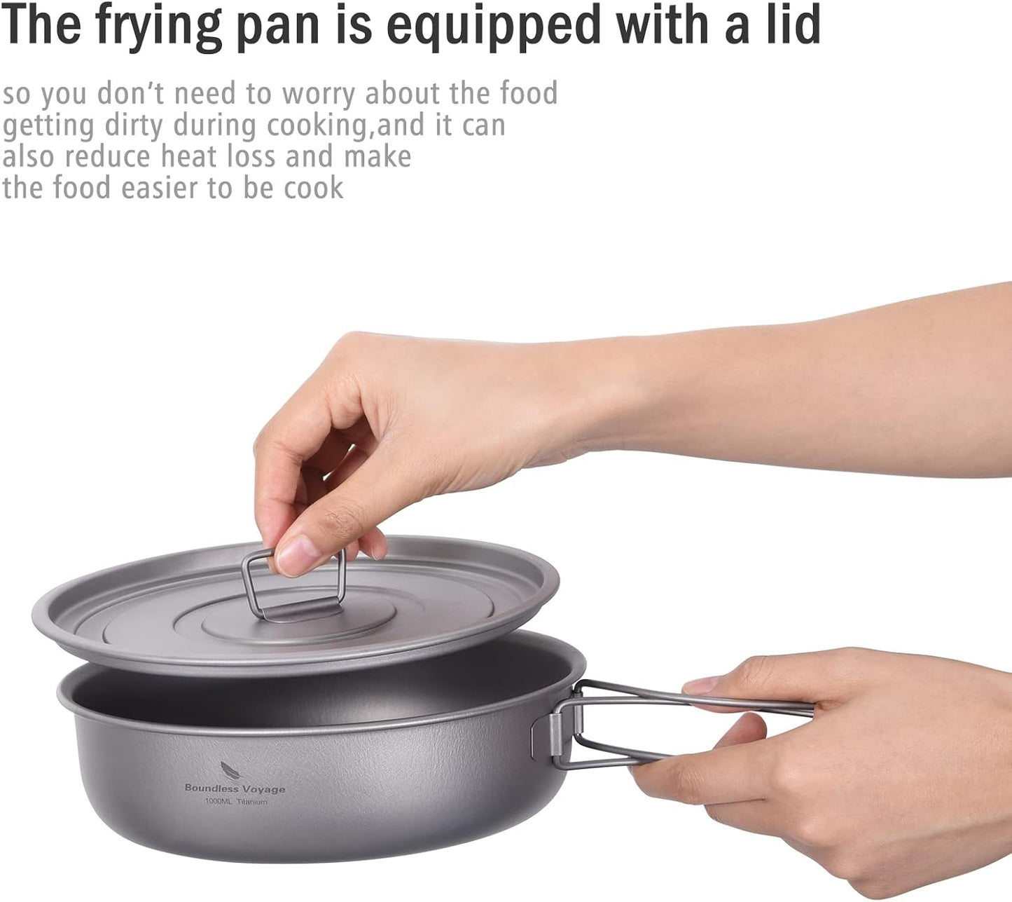 Portable Titanium Frying Pan with Lid and Folding Handles - Ideal Outdoor Camping Skillet for Hiking and Backpacking