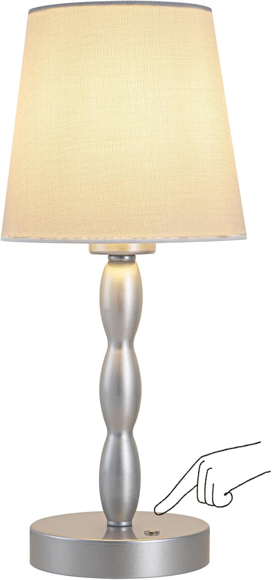 Portable Touch Table Lamp with Rechargeable Battery - 3-Level Brightness for Bedroom, Restaurant, Bars, Outdoor - Silver