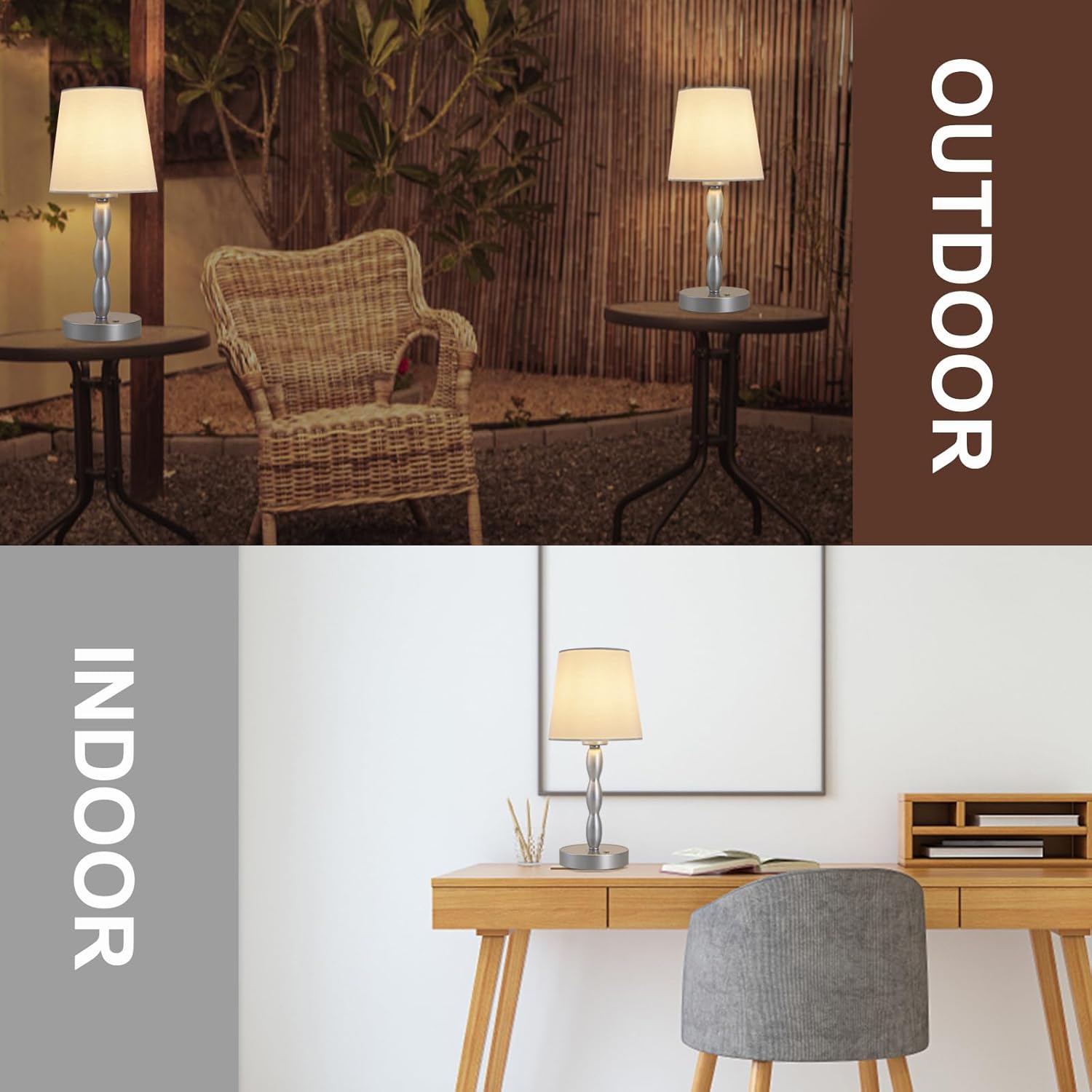 Portable Touch Table Lamp with Rechargeable Battery - 3-Level Brightness for Bedroom, Restaurant, Bars, Outdoor - Silver