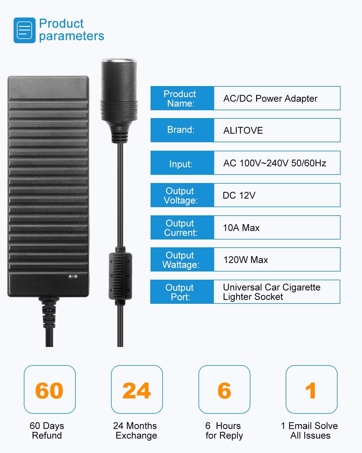 Powerful 110V to 12V 10A 120W Car Cigarette Lighter Adapter Power Supply for Car Devices