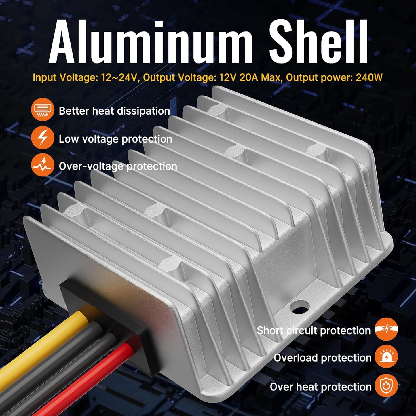 Powerful RV Boat Step Down Converter 18V to 12V 240W for Power Wheel Battery Adapter - DC 12V 20A Buck Converter Voltage Regulator
