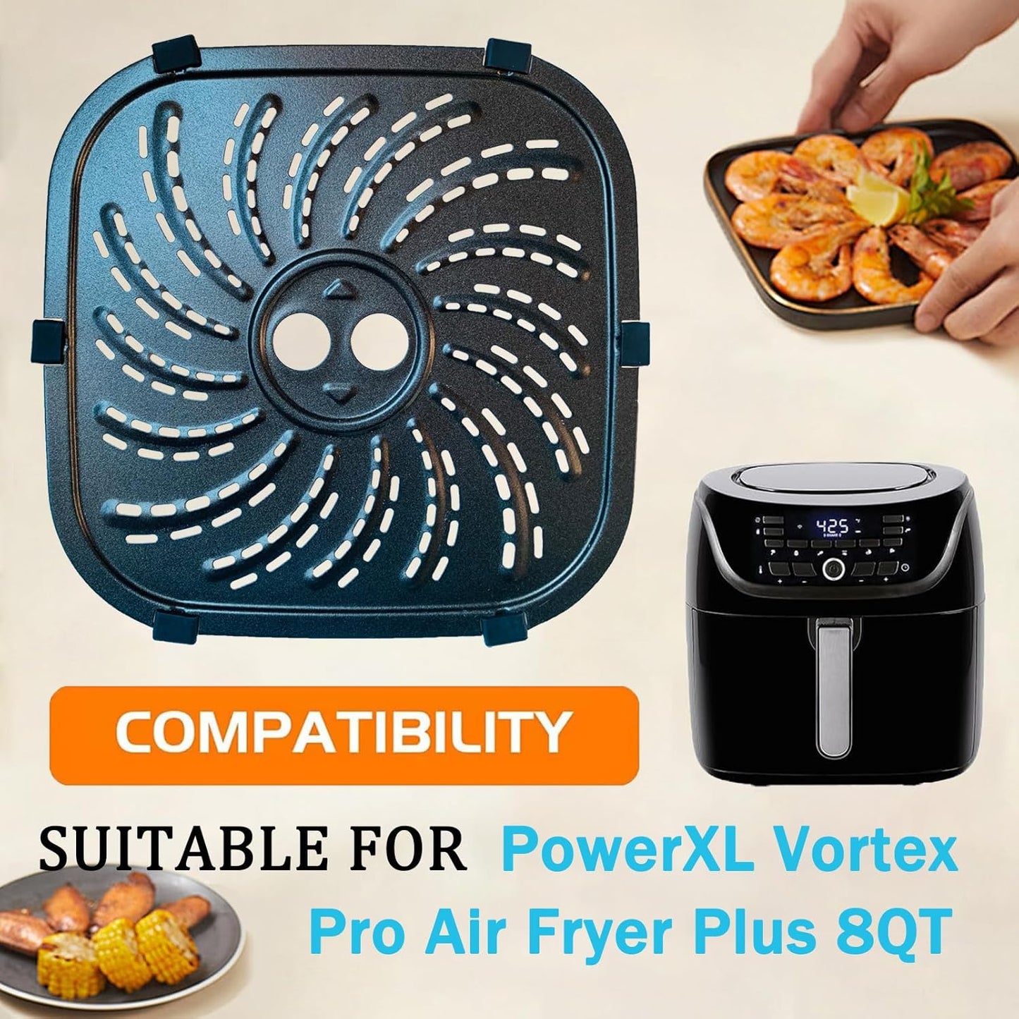 PowerXL Vortex Pro Air Fryer Plus 8QT Nonstick Grill Plate Insert Rack - Dishwasher Safe Grate Grid Shelf for PowerXL 8QT Air Fryers