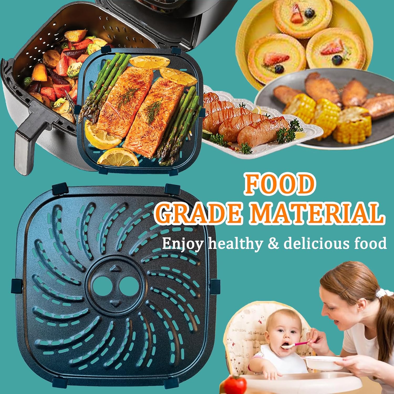 PowerXL Vortex Pro Air Fryer Plus 8QT Nonstick Grill Plate Insert Rack - Dishwasher Safe Grate Grid Shelf for PowerXL 8QT Air Fryers