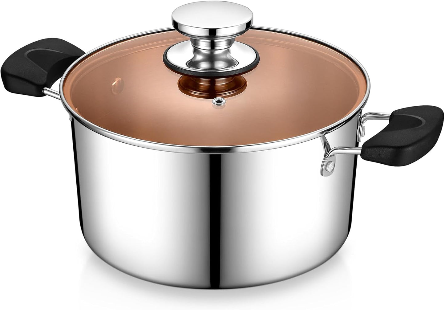 P&P CHEF 5 Qt Stainless Steel Stock Pot with Lid, 3-Ply Construction for Pasta & Soup, Compatible with Multi Stoves, Heat-proof Handle & Clear Lid, Heavy Duty & Dishwasher Safe
