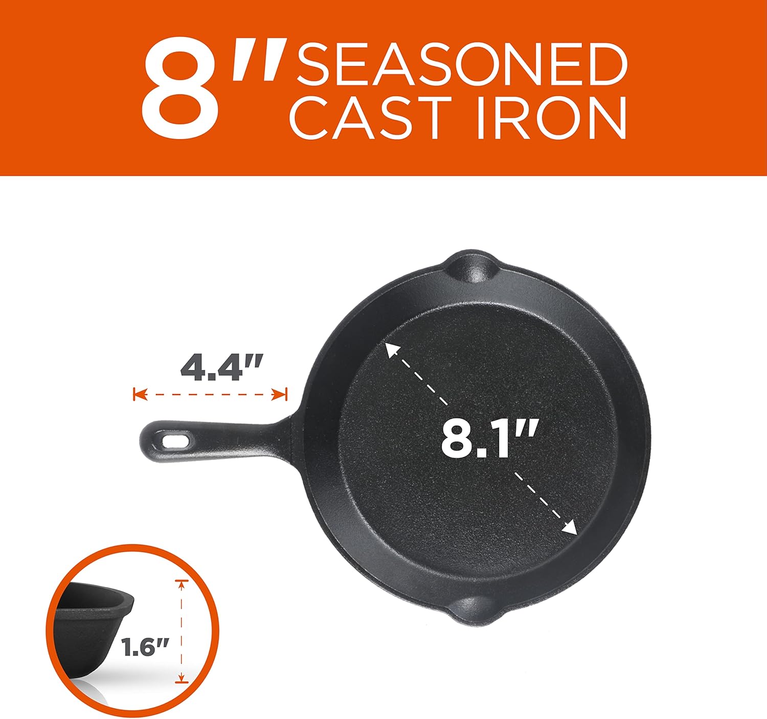 Pre-Seasoned Cast Iron Skillet Set - 6", 8", and 10" - Black Cookware for Commercial CHEF