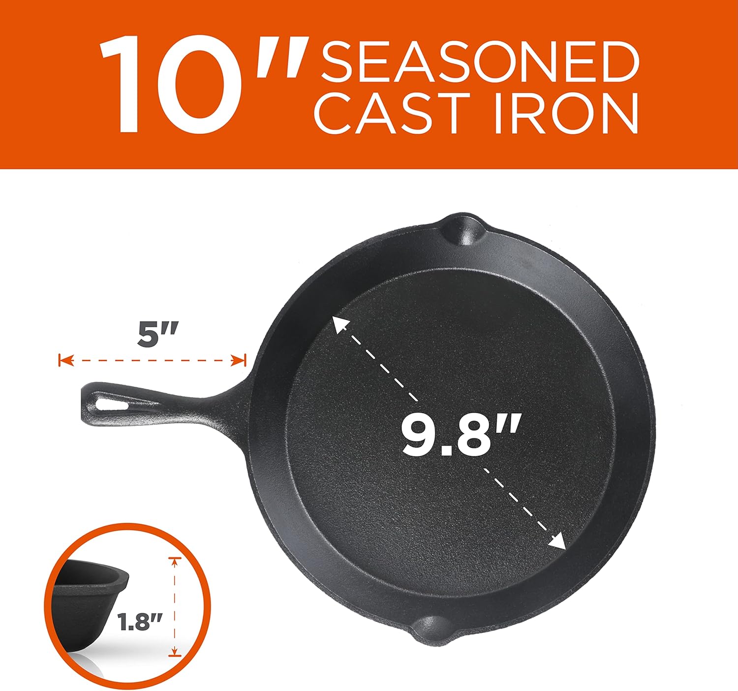 Pre-Seasoned Cast Iron Skillet Set - 6", 8", and 10" - Black Cookware for Commercial CHEF