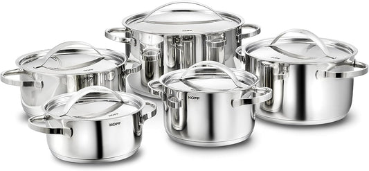 Premium 10-Piece Stainless Steel Saucepan Set with 5 Lids for Induction Cooktops