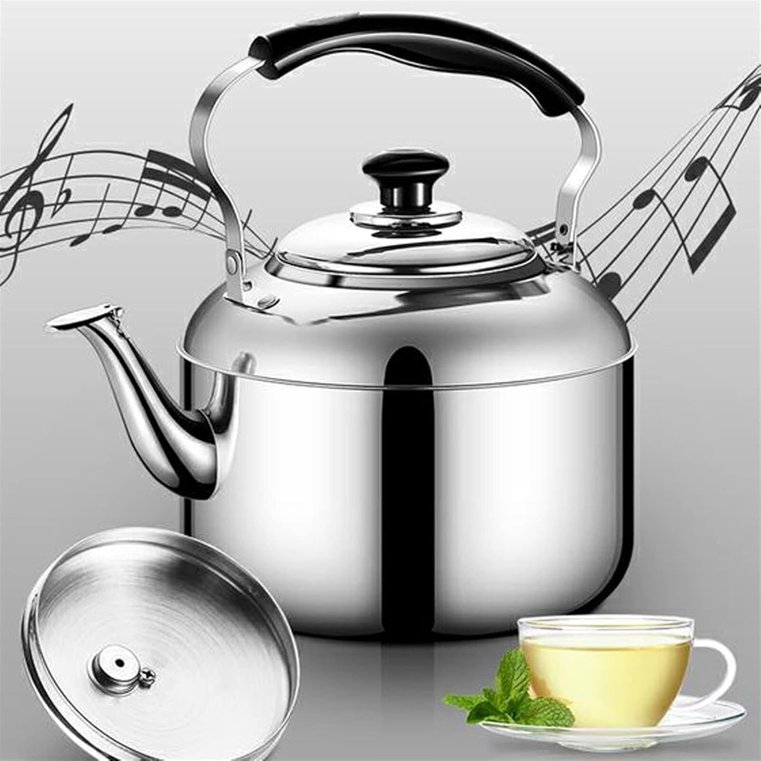 Premium 304 Stainless Steel 3.2 Quart Classic Whistling Tea Kettle for Induction, Gas, Electric, Halogen Stoves