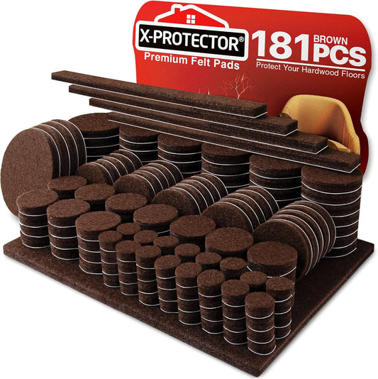 Premium Felt Furniture Pads - 181 PCS Wood Floor Protectors - X-PROTECTOR Best Furniture Feet Pads to Protect Hardwood & Laminate Floors