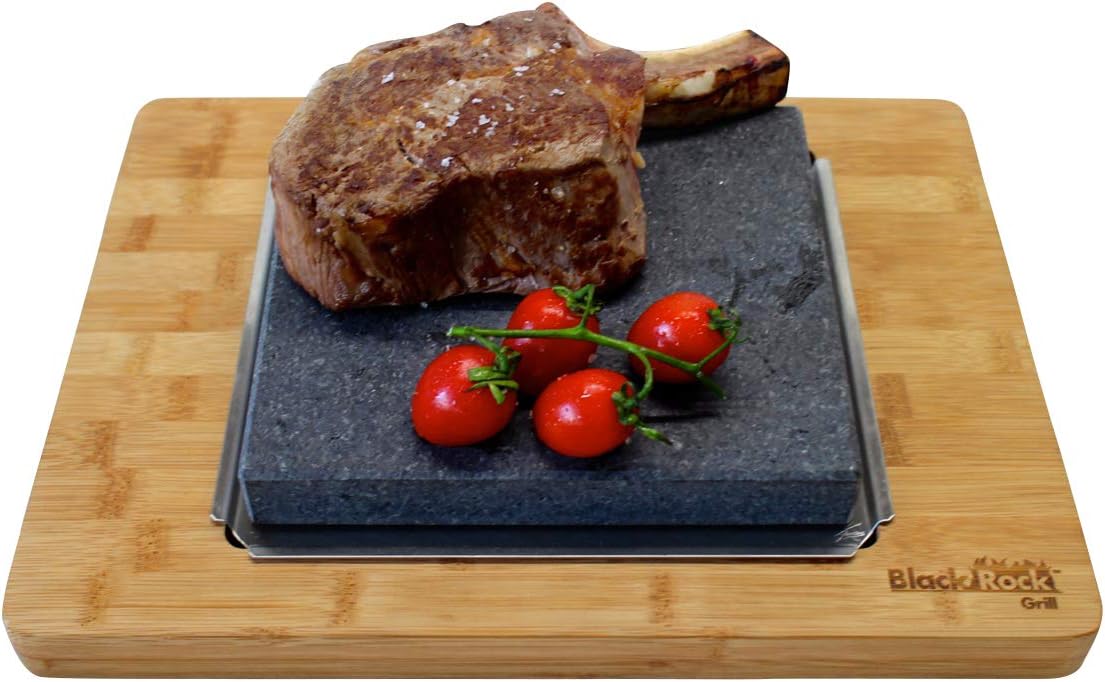 Premium Large Steak Stone Set with Black Rock Grill for Serious Steak Lovers - Big Sizzle Steak Platter