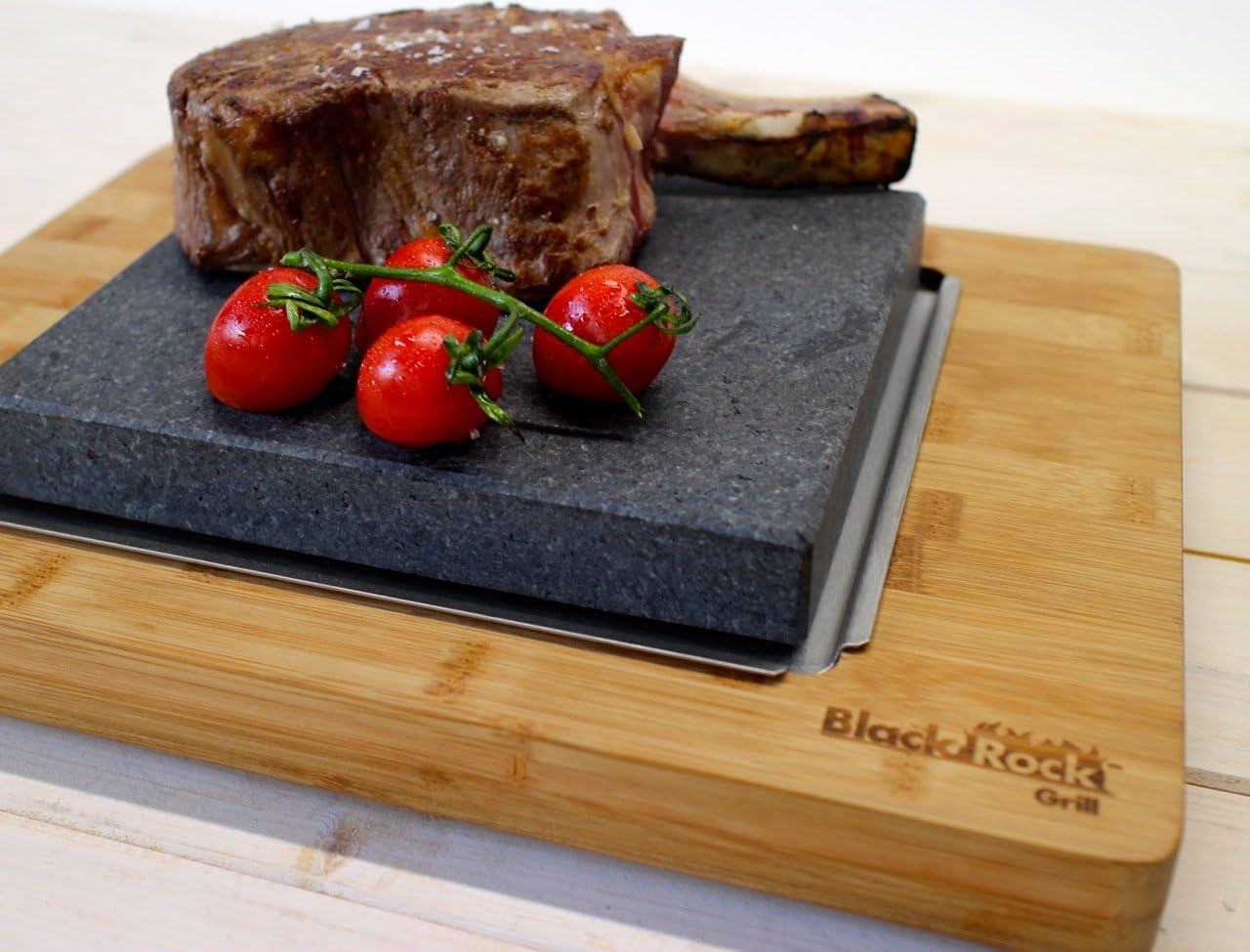 Premium Large Steak Stone Set with Black Rock Grill for Serious Steak Lovers - Big Sizzle Steak Platter