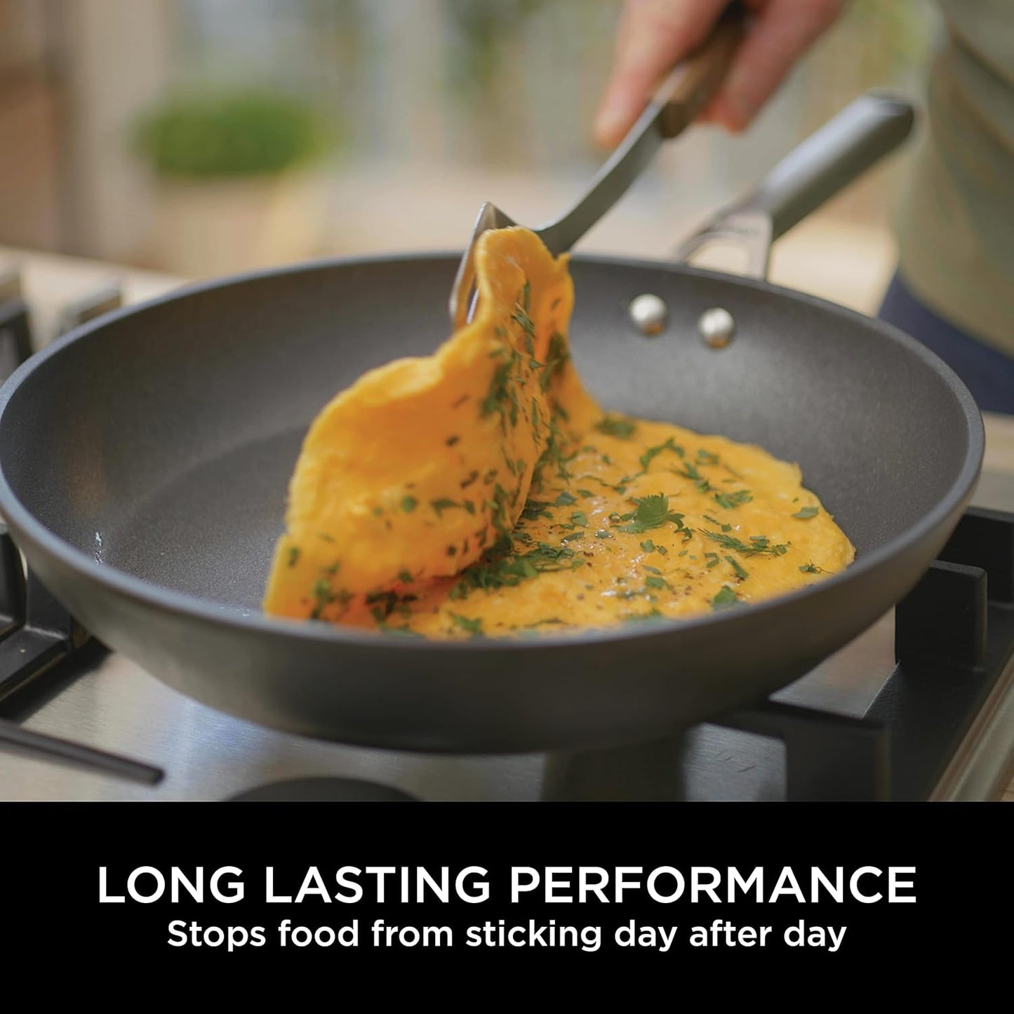 Premium Non-Stick 28cm Wok with Glass Lid, Hard Anodised Aluminium, Induction Compatible, Oven Safe - Ninja ZEROSTICK Grey Cookware