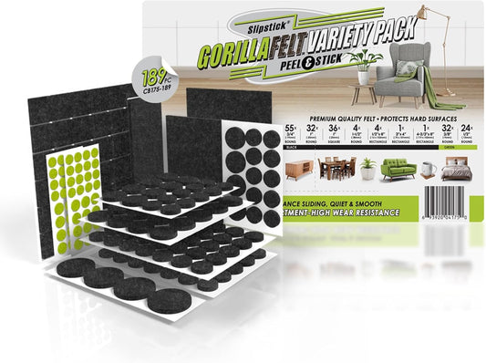 Premium Slipstick Gorilla Felt Furniture Pads - 189 Piece Variety Pack for Hardwood Floors & Surfaces
