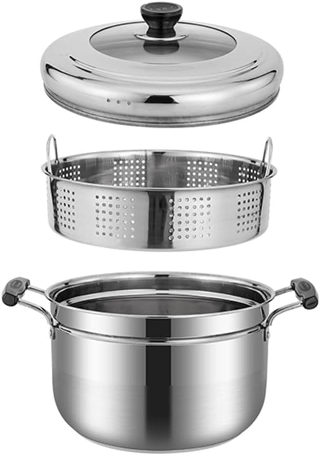 Premium Stainless Steel Double Boiler Multi Pot Steamer Cookware with Insert - 28cm Size for Electric/Gas Stoves - Ideal for Tamale, Dumpling, Seafood