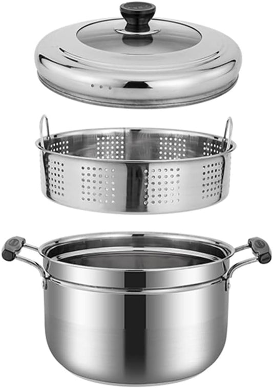 Premium Stainless Steel Double Boiler Multi Pot Steamer Cookware with Insert - 28cm Size for Electric/Gas Stoves - Ideal for Tamale, Dumpling, Seafood