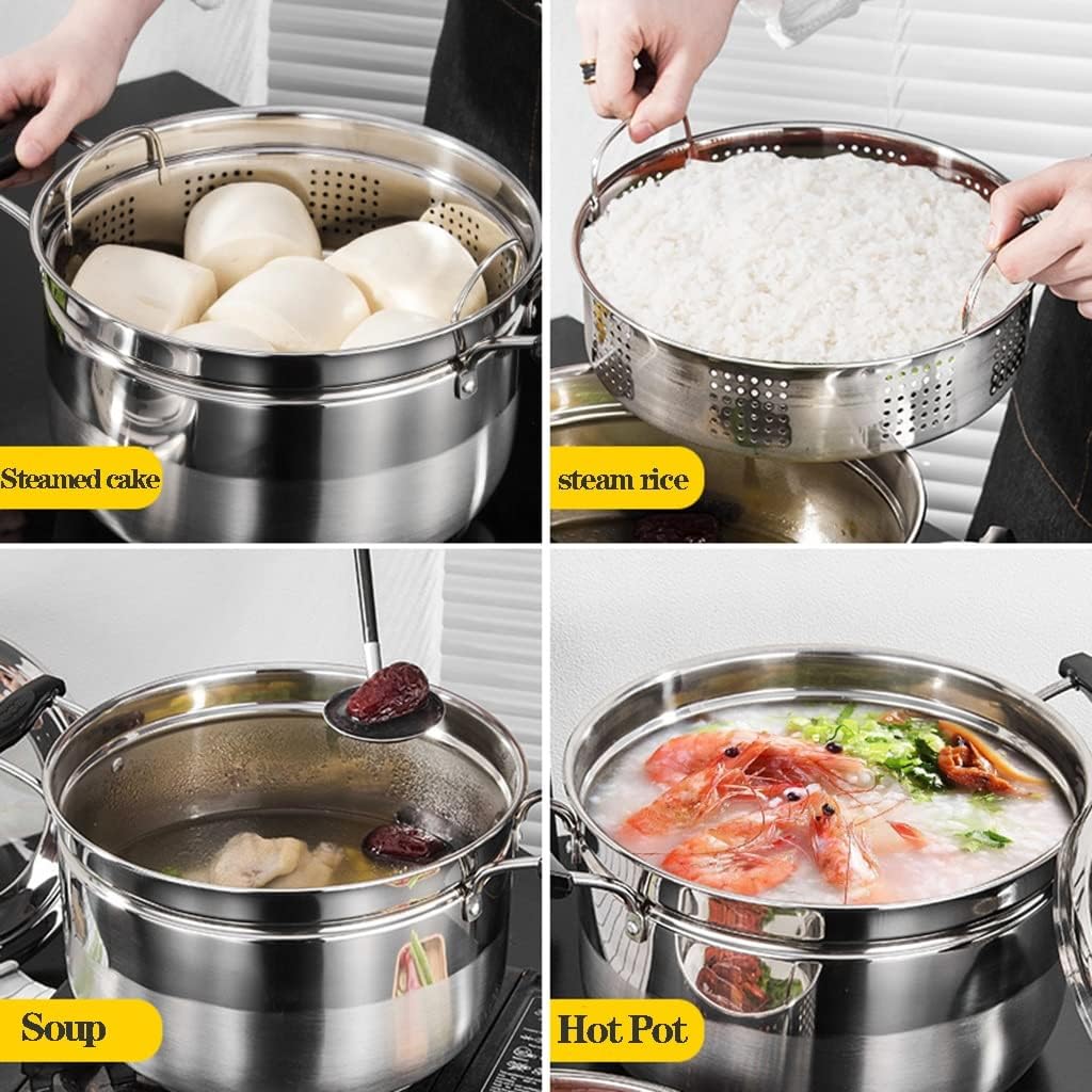 Premium Stainless Steel Double Boiler Multi Pot Steamer Cookware with Insert - 28cm Size for Electric/Gas Stoves - Ideal for Tamale, Dumpling, Seafood