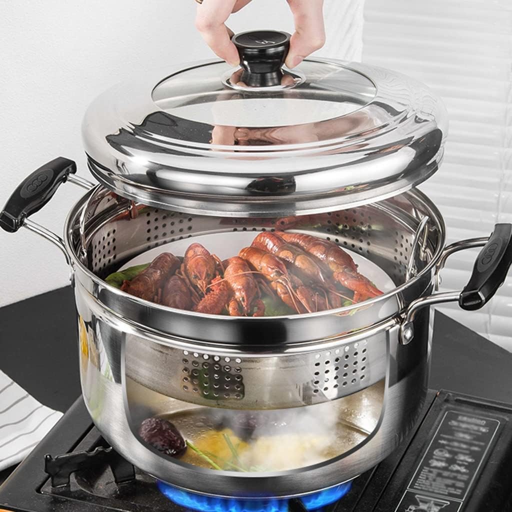 Premium Stainless Steel Double Boiler Multi Pot Steamer Cookware with Insert - 28cm Size for Electric/Gas Stoves - Ideal for Tamale, Dumpling, Seafood