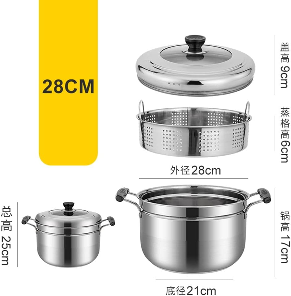 Premium Stainless Steel Double Boiler Multi Pot Steamer Cookware with Insert - 28cm Size for Electric/Gas Stoves - Ideal for Tamale, Dumpling, Seafood