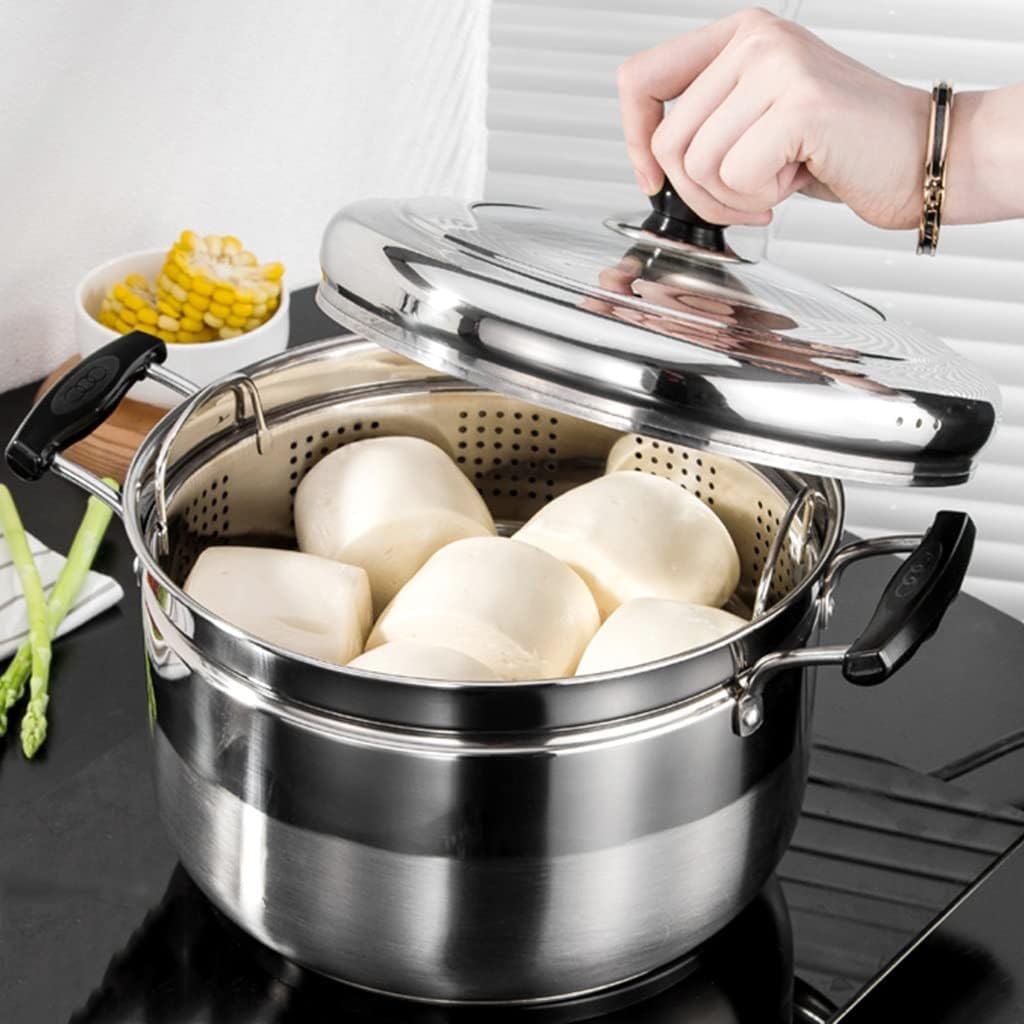 Premium Stainless Steel Double Boiler Multi Pot Steamer Cookware with Insert - 28cm Size for Electric/Gas Stoves - Ideal for Tamale, Dumpling, Seafood