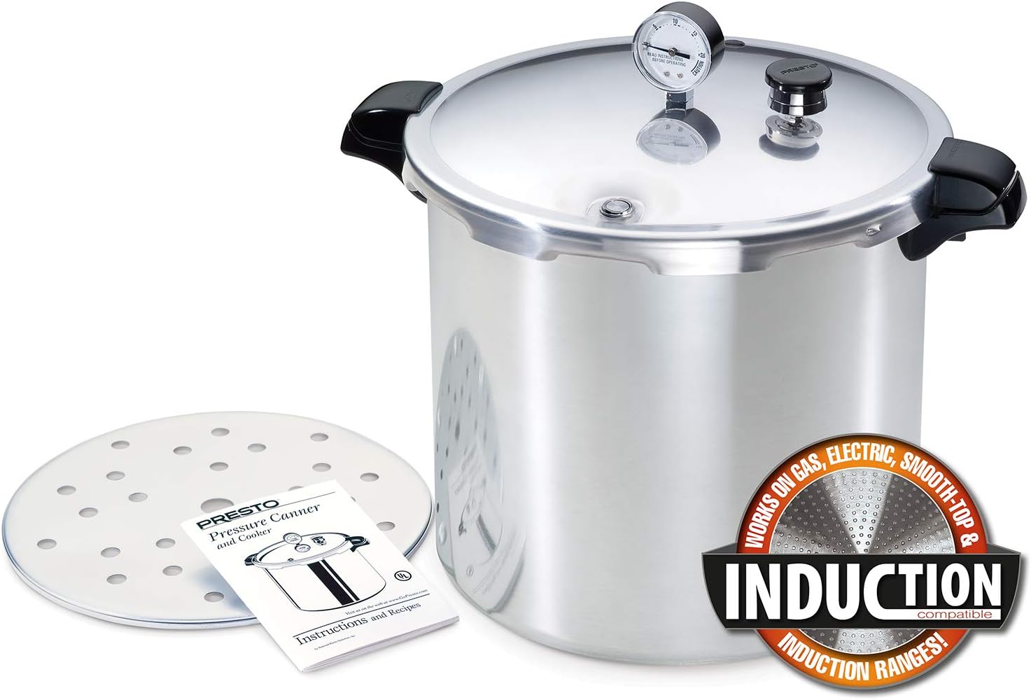 Presto 01784 Silver Aluminum Pressure Canner - 23-Quart, Induction Compatible