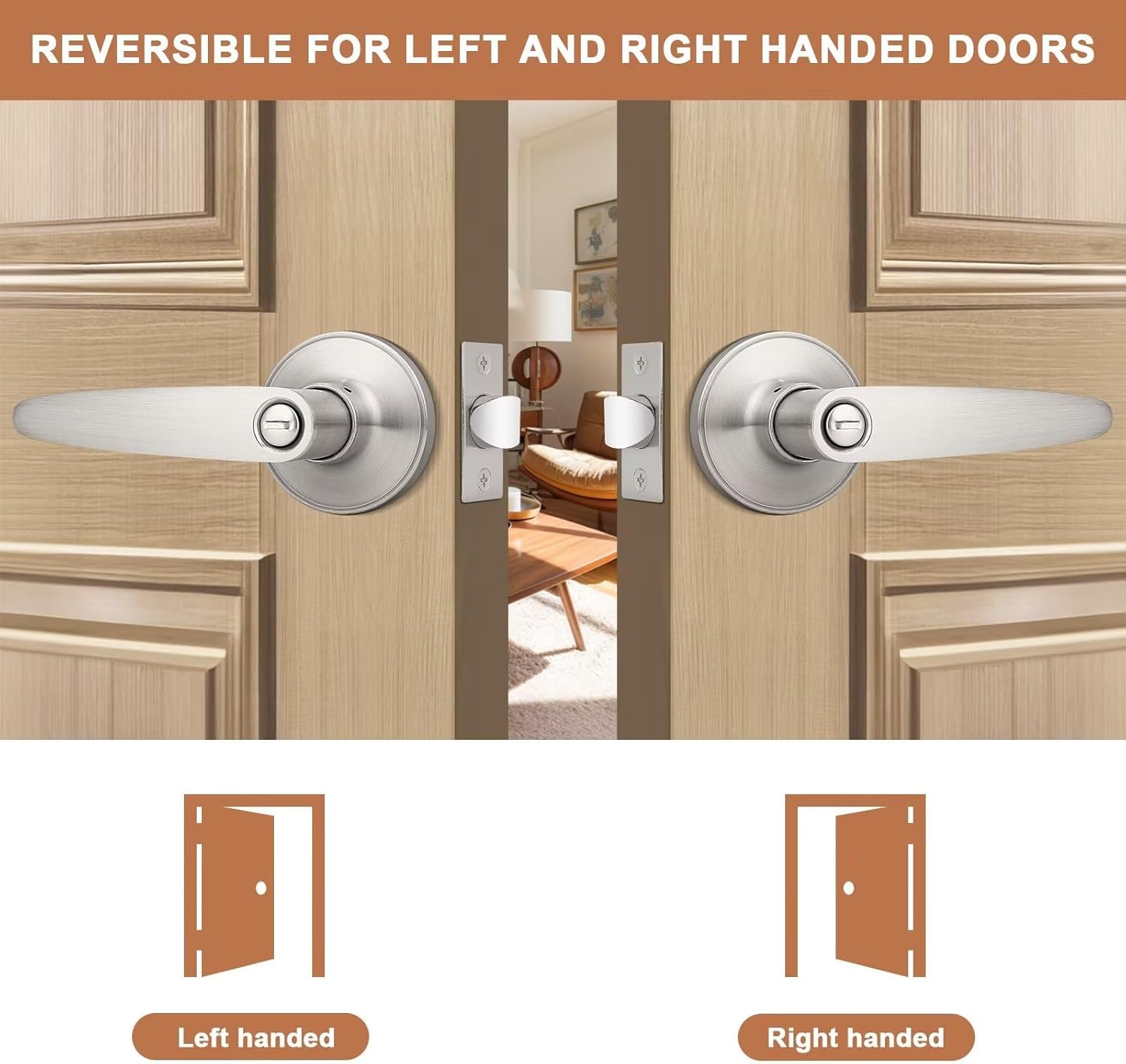 Probrico 10 Pack Privacy Door Lever Handle Set for Bedroom/Bathroom, Keyless Lock in Satin Nickel - Modern & Durable Home/Office Hardware