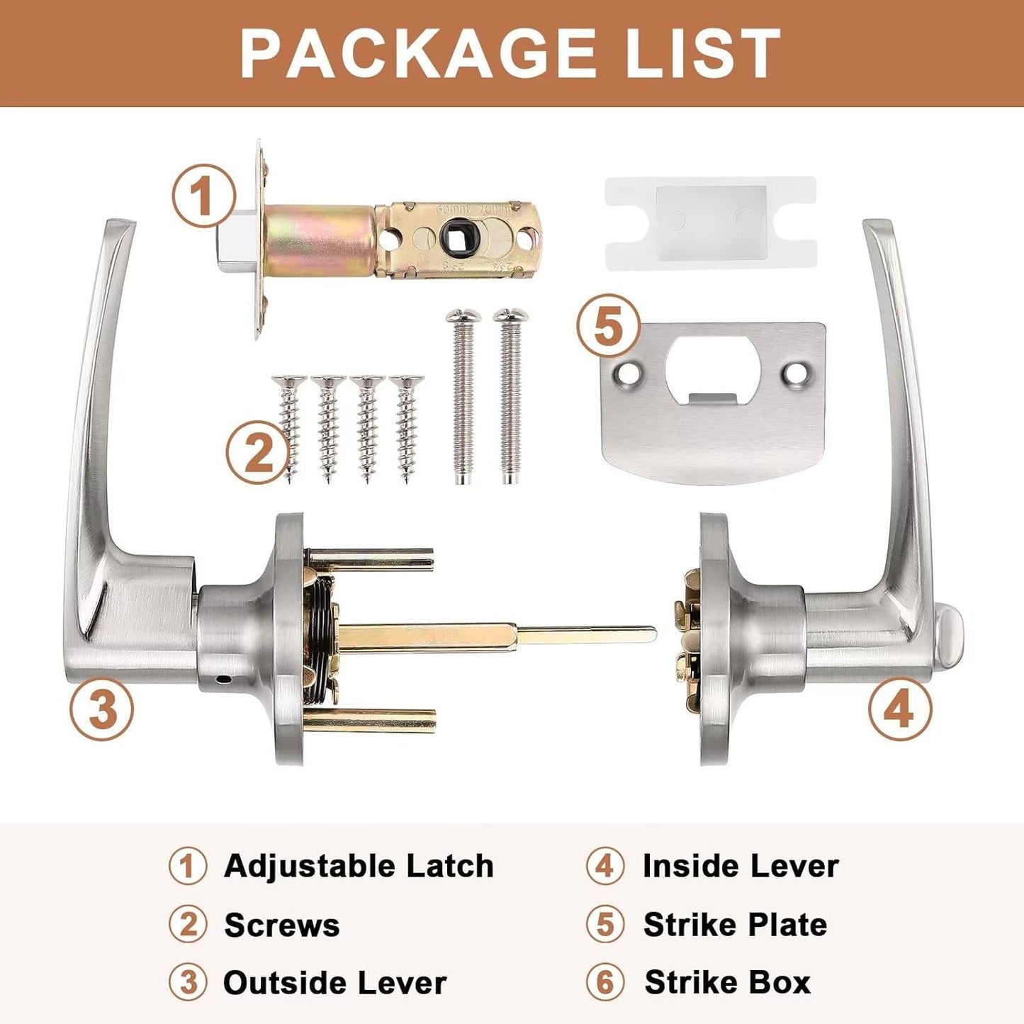 Probrico 10 Pack Privacy Door Lever Handle Set for Bedroom/Bathroom, Keyless Lock in Satin Nickel - Modern & Durable Home/Office Hardware