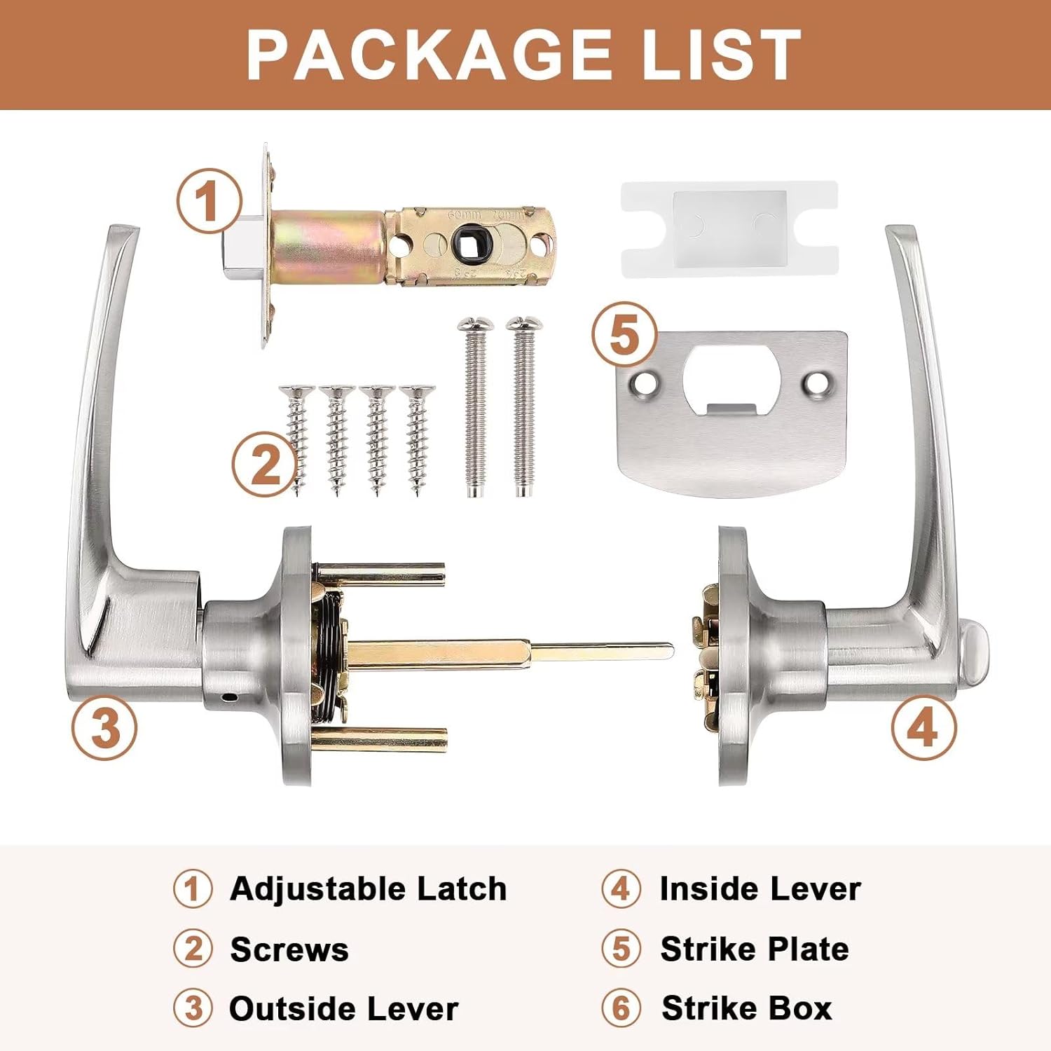 Probrico 10 Pack Privacy Door Lever Handle Set for Bedroom/Bathroom, Keyless Lock in Satin Nickel - Modern & Durable Home/Office Hardware