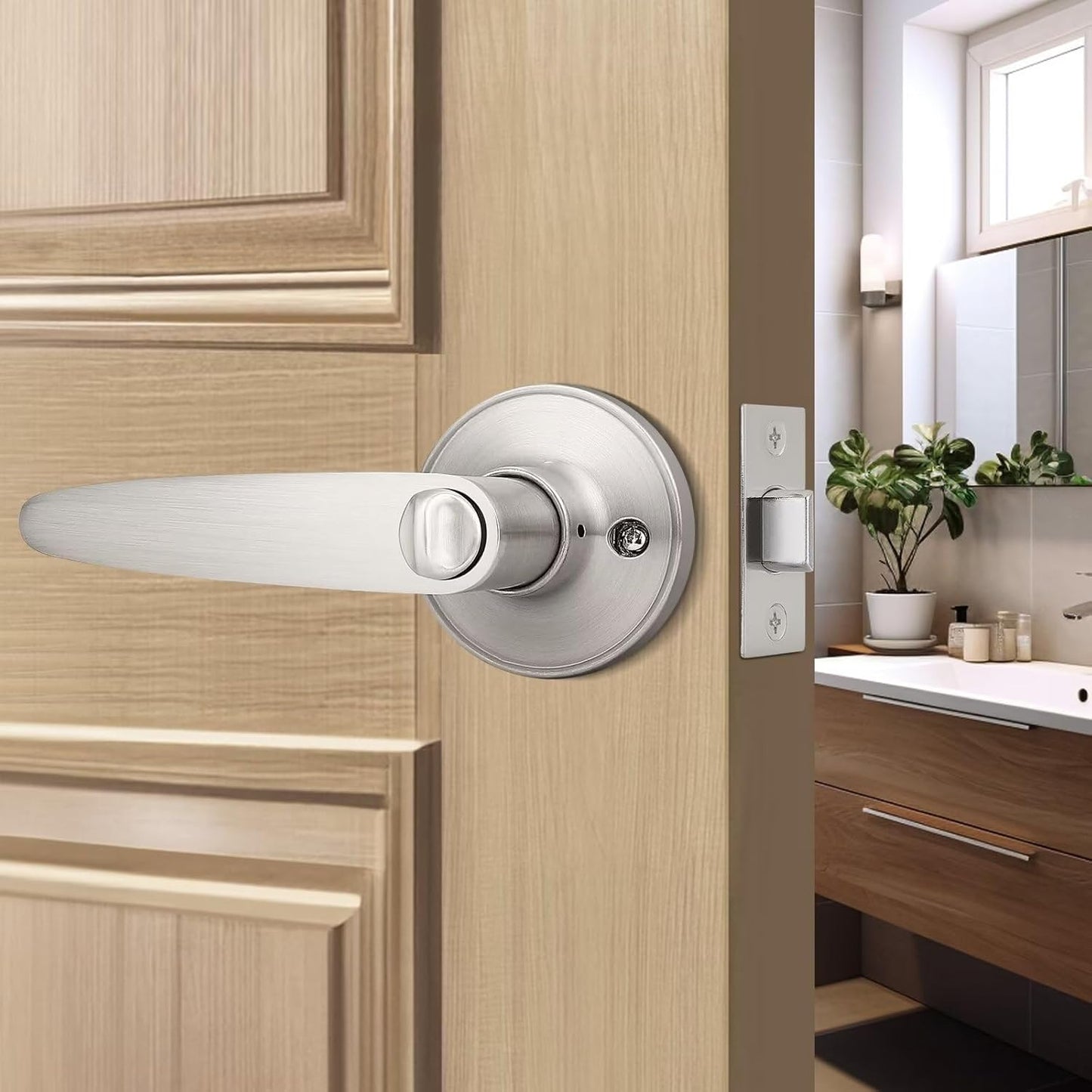 Probrico 10 Pack Privacy Door Lever Handle Set for Bedroom/Bathroom, Keyless Lock in Satin Nickel - Modern & Durable Home/Office Hardware