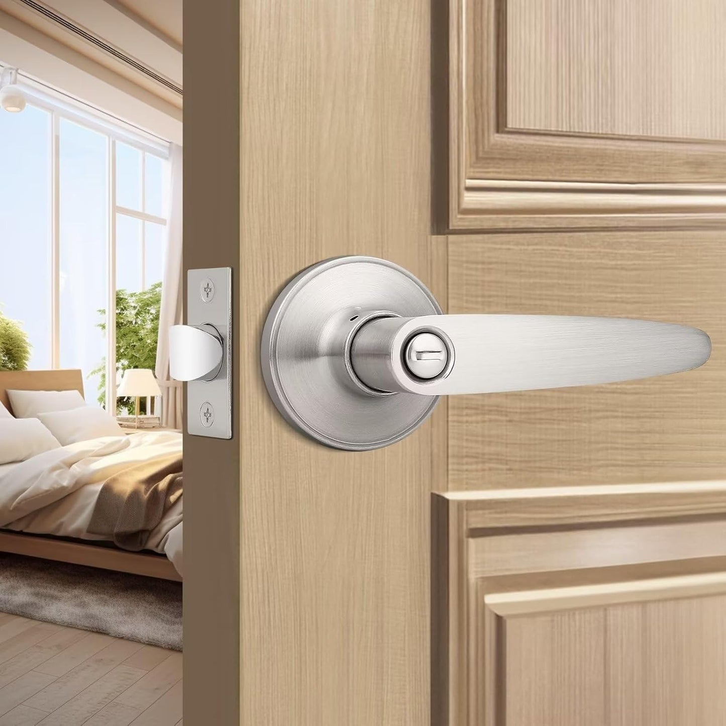Probrico 10 Pack Privacy Door Lever Handle Set for Bedroom/Bathroom, Keyless Lock in Satin Nickel - Modern & Durable Home/Office Hardware