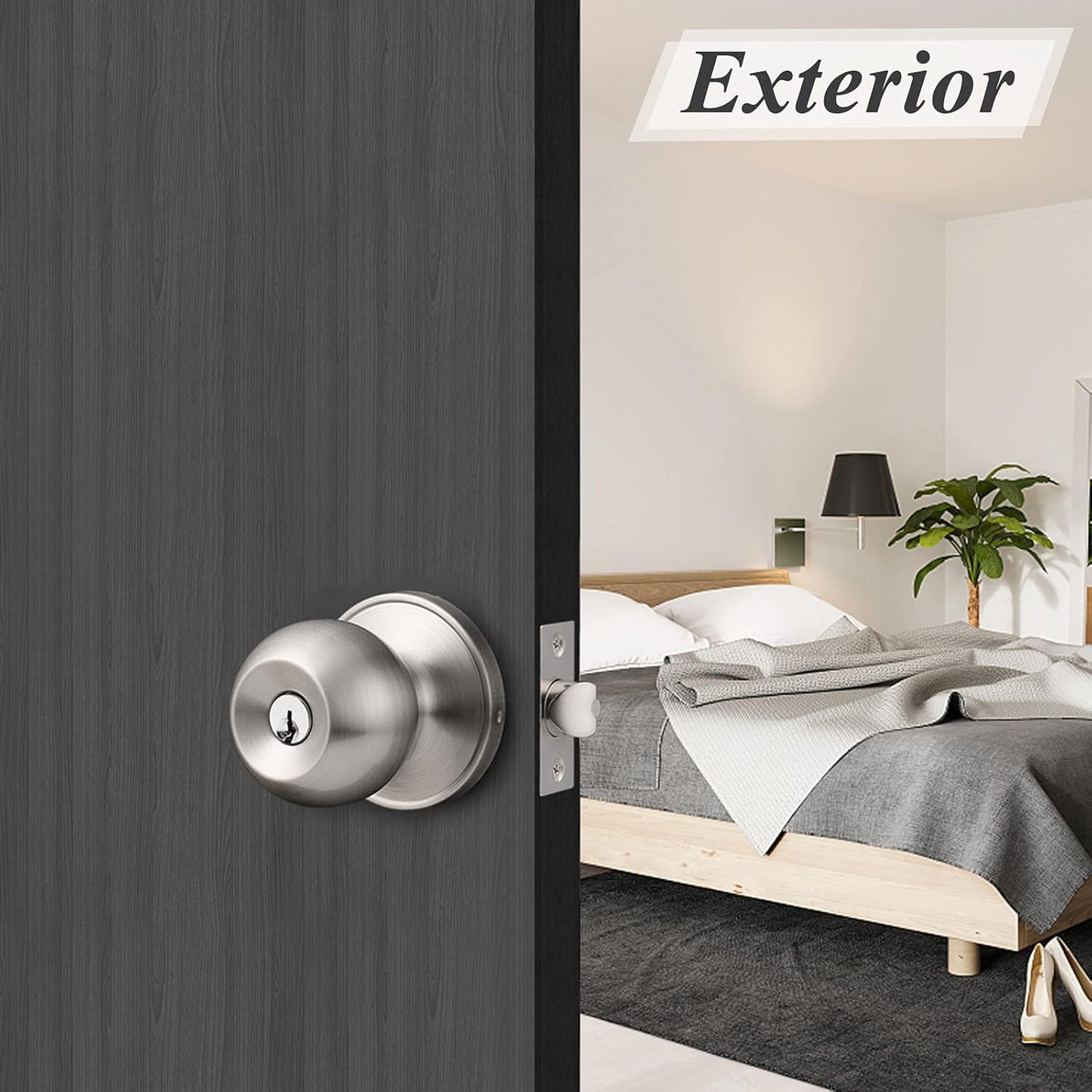 Probrico 2 Pack Brushed Nickel Ball Entry Door Knobs Combo Set - Keyed Alike Single Cylinder Lock for Interior and Exterior Doors
