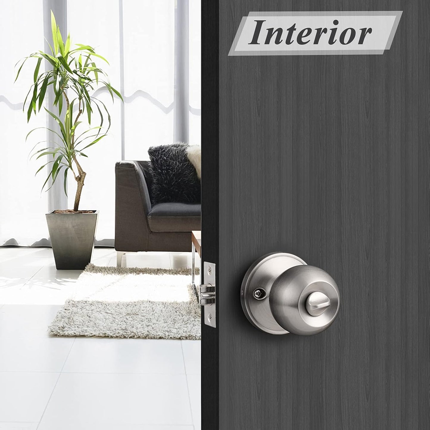 Probrico 2 Pack Brushed Nickel Ball Entry Door Knobs Combo Set - Keyed Alike Single Cylinder Lock for Interior and Exterior Doors