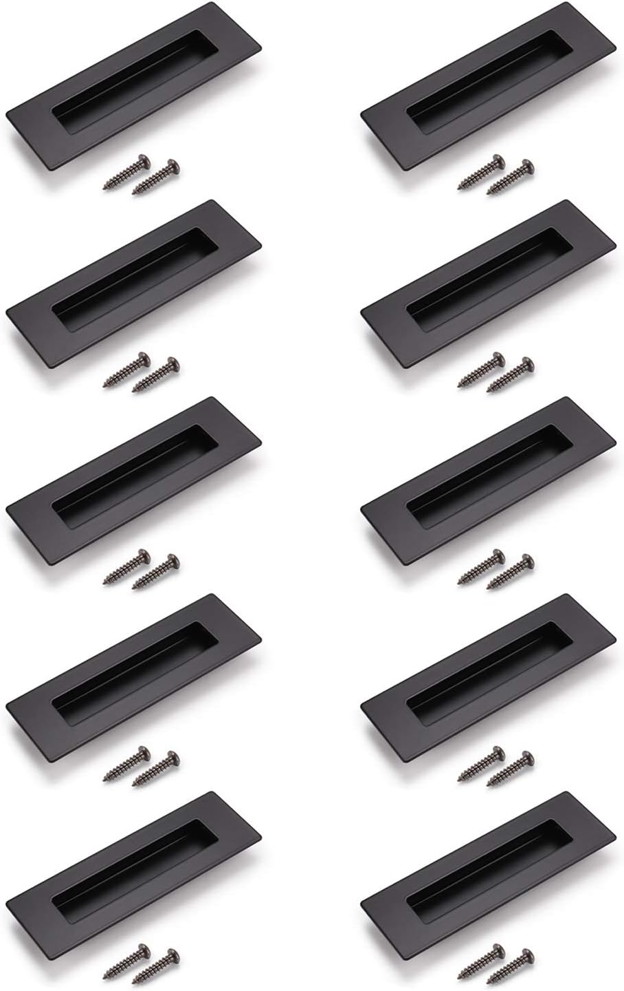 Probrico 6" Black Stainless Steel Flush Pull (10 Pack) for Sliding Barn Doors - Concealed Screws, Safe Design