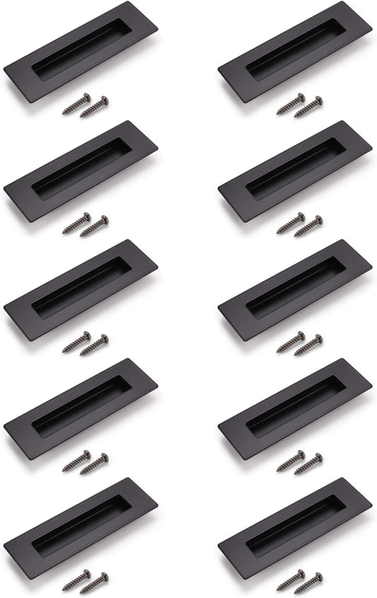Probrico 6" Black Stainless Steel Flush Pull (10 Pack) for Sliding Barn Doors - Concealed Screws, Safe Design