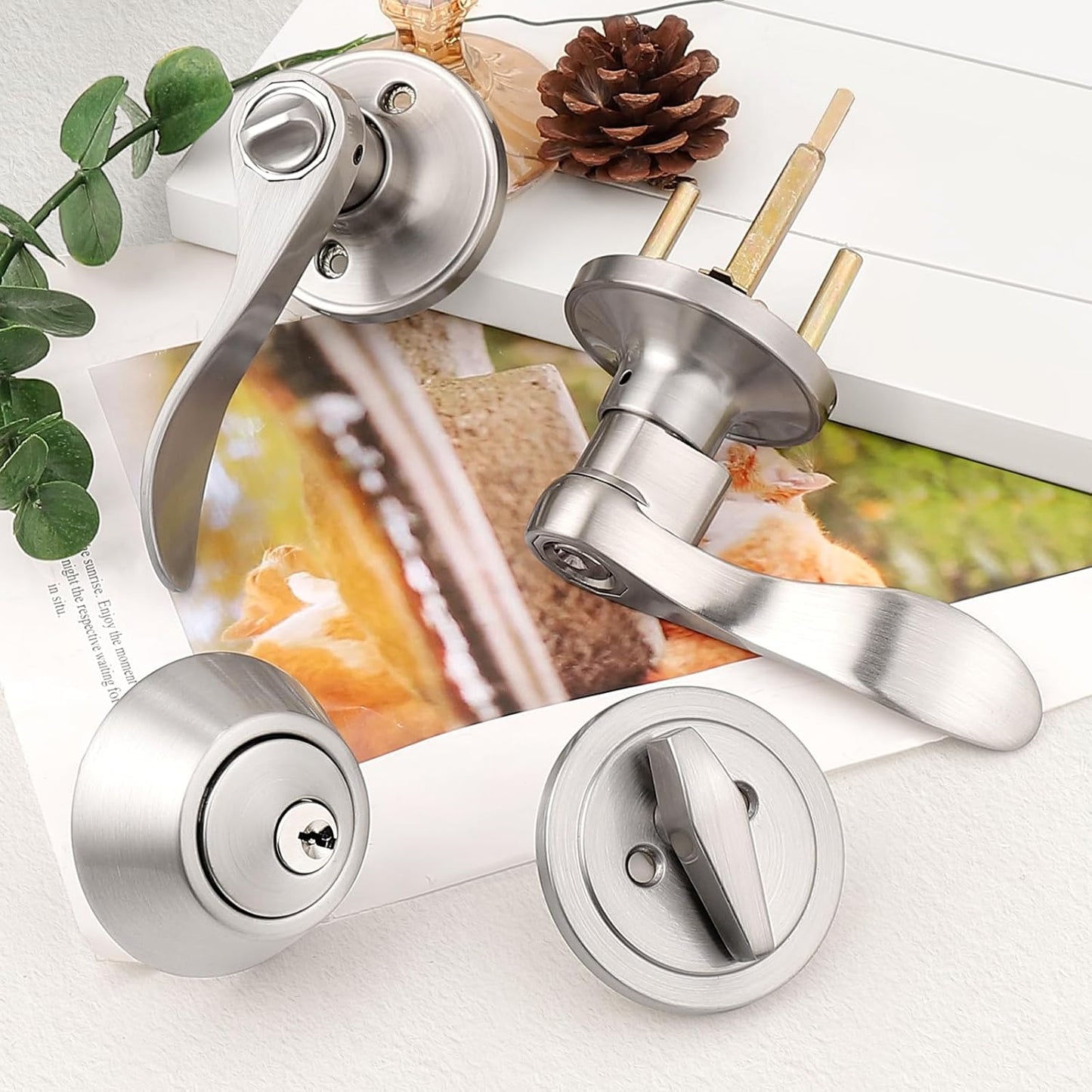 Probrico 6 Pack Keyed Alike Entry Lever Lockset and Deadbolt Combo Set - Nickel Exterior and Interior Door Hardware, Contractor Pack