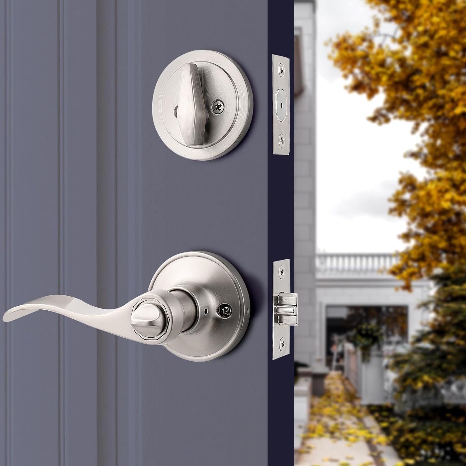 Probrico 6 Pack Keyed Alike Entry Lever Lockset and Deadbolt Combo Set - Nickel Exterior and Interior Door Hardware, Contractor Pack