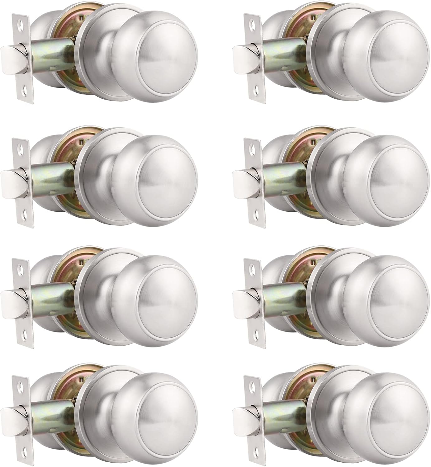 Probrico 8 Pack Satin Nickel Interior Passage Door Knobs - Keyless Closet Handleset Locks