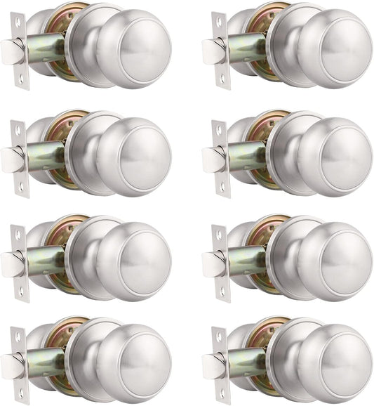 Probrico 8 Pack Satin Nickel Interior Passage Door Knobs - Keyless Closet Handleset Locks
