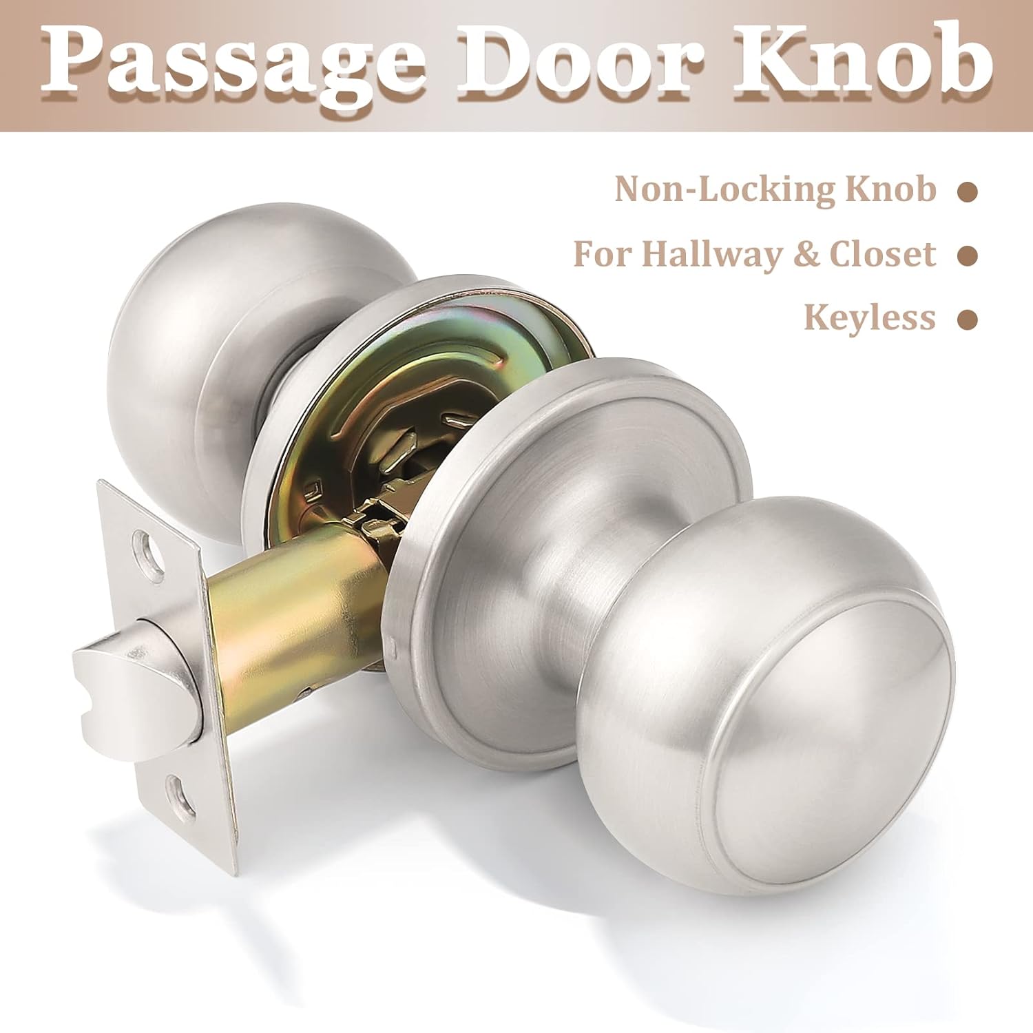 Probrico 8 Pack Satin Nickel Interior Passage Door Knobs - Keyless Closet Handleset Locks