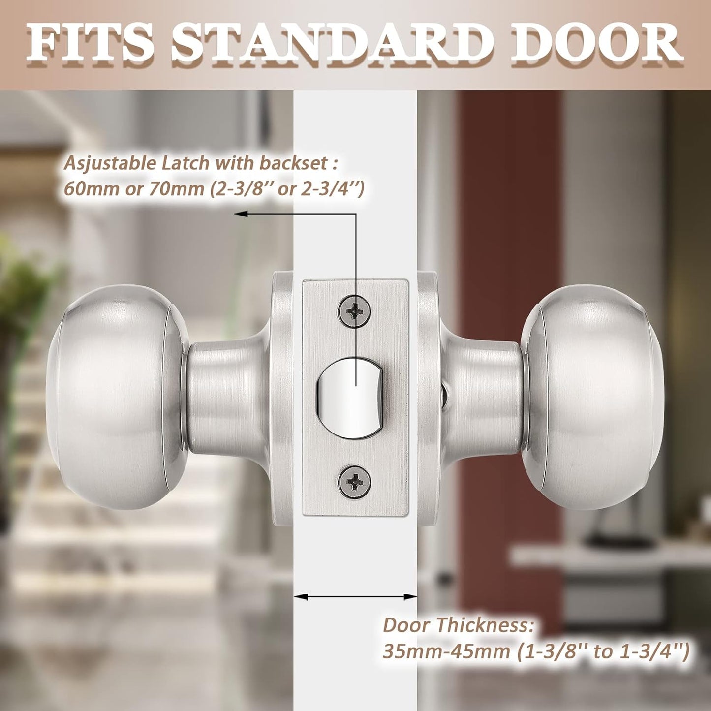 Probrico 8 Pack Satin Nickel Interior Passage Door Knobs - Keyless Closet Handleset Locks