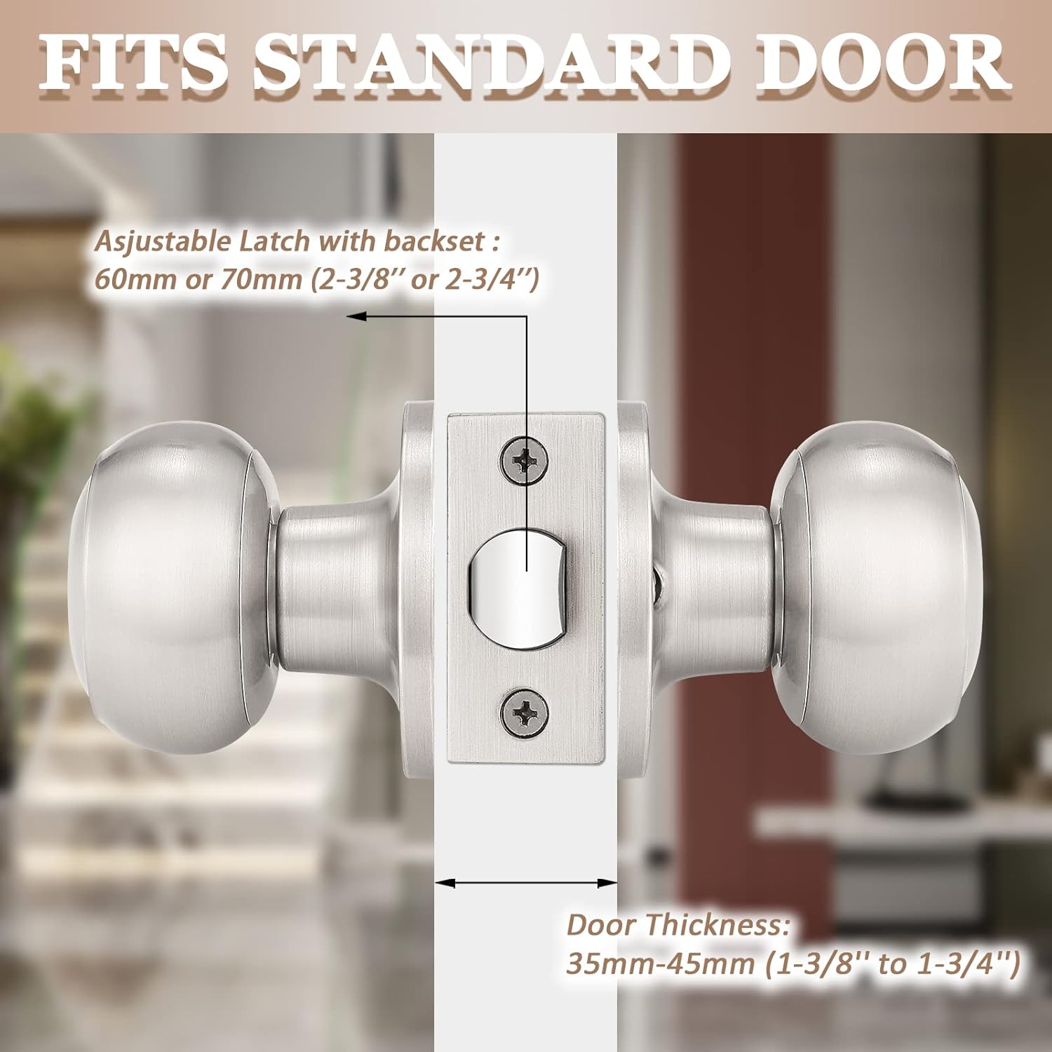 Probrico 8 Pack Satin Nickel Interior Passage Door Knobs - Keyless Closet Handleset Locks